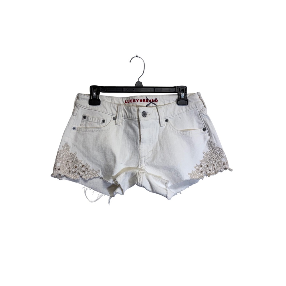Lucky Brand Women's White Low Rise Floral Embroidered Jean Shorts Size S, 2/26